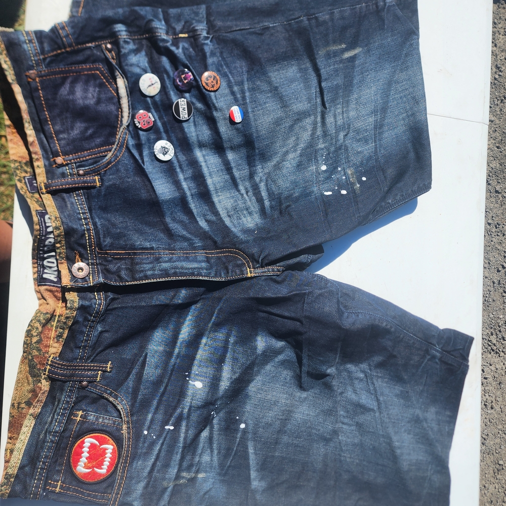 Akoo Navy Jeans with Unique Button Accents